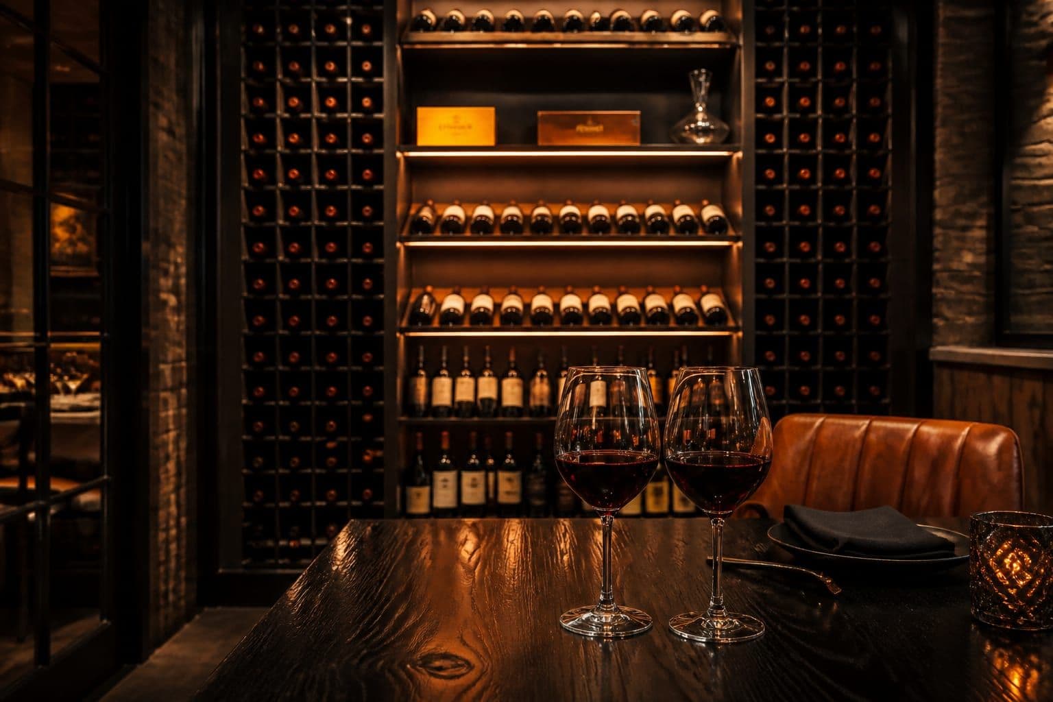 Taças de vinho em ambiente sofisticado no Beefy